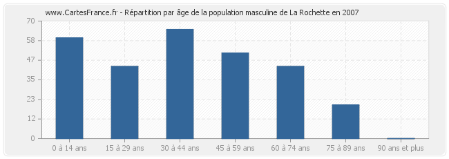 Répartition par âge de la population masculine de La Rochette en 2007